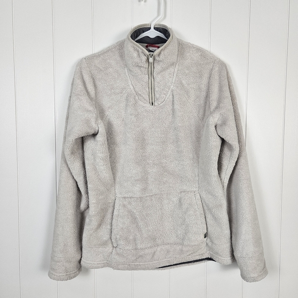 Small North Face Fleece 1/4 Zip Light Beige Kangaroo Pocket High Neck Womens - Picture 1 of 7